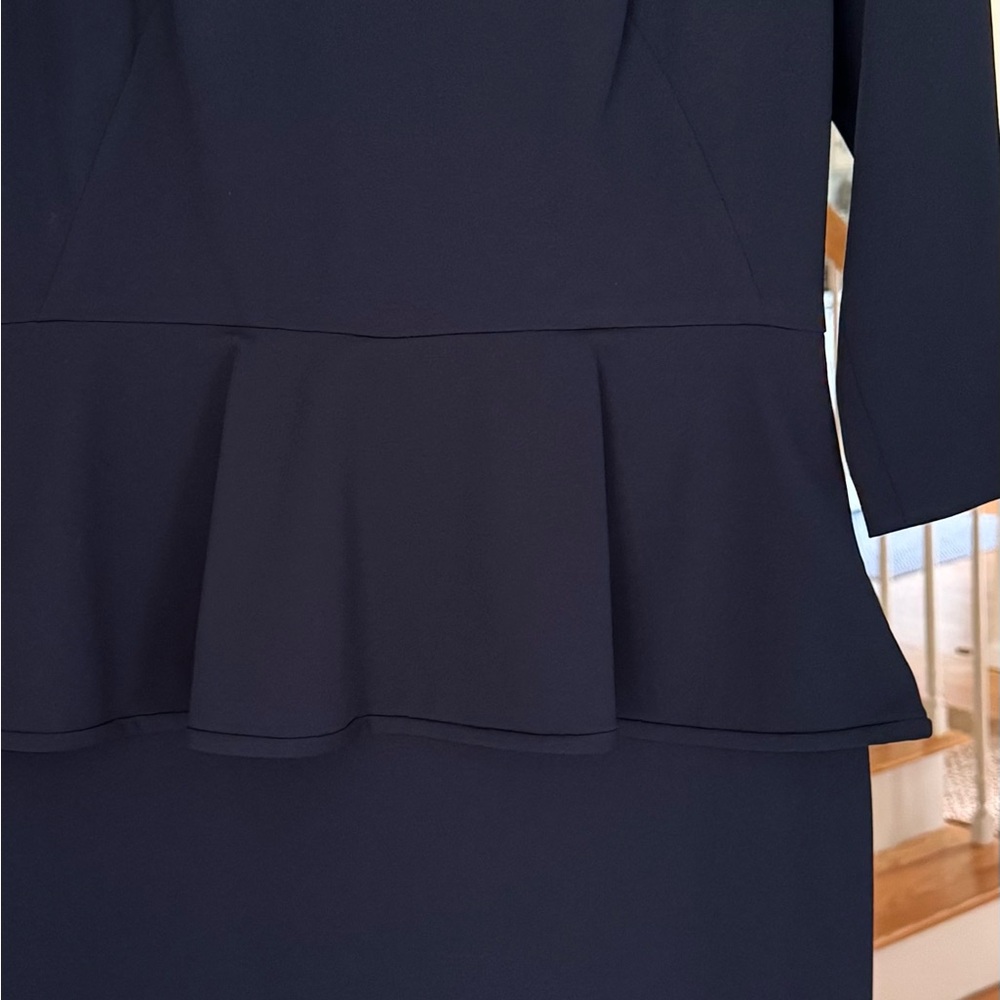LIKE NEW Calvin Klein Midnight Blue Peplum Dress with Gold Zipper - Picture 9 of 13